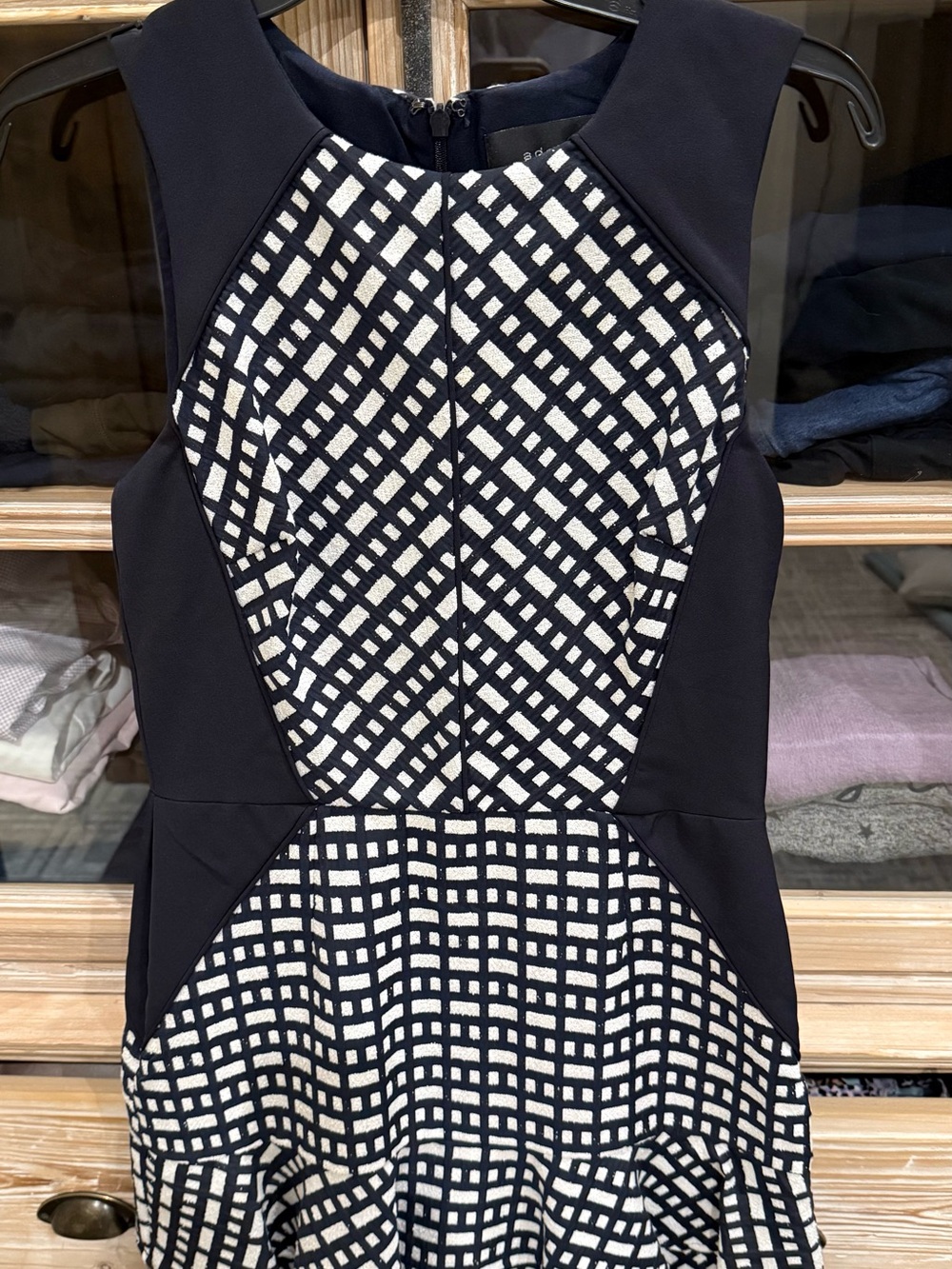 Adelyn Rae Navy and White Sleeveless Geometric Fit-and-Flare Dress